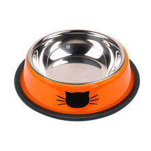 Ecuelle pour chat orange ou verte en acier inoxydable, motif tête de chat